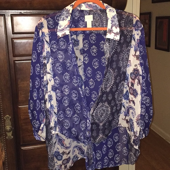 Button down, front tie blouse - Picture 3 of 4